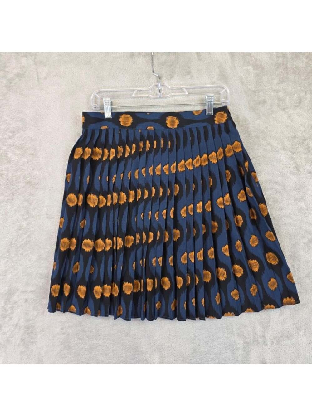 See U Soon Skirt Womens 40 Blue Geometric Pleated Knee Length Zip Work Casual